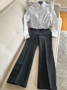 Express Women's Charcoal Wide-Leg Dress Trousers & White Button Down Shirt